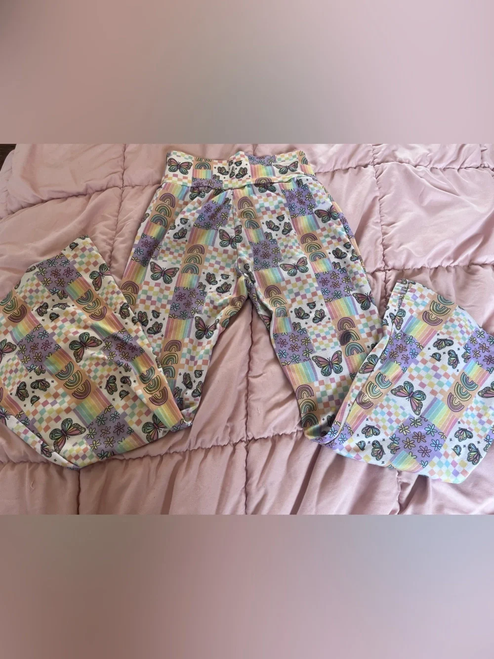 Girls Pastel Rainbow & Butterfly Flare Pants